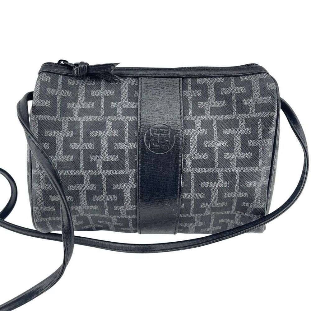 Sarné Vintage Monogram Faux Leather Shoulder Crossbody Bag Black Gray - Picture 3 of 14